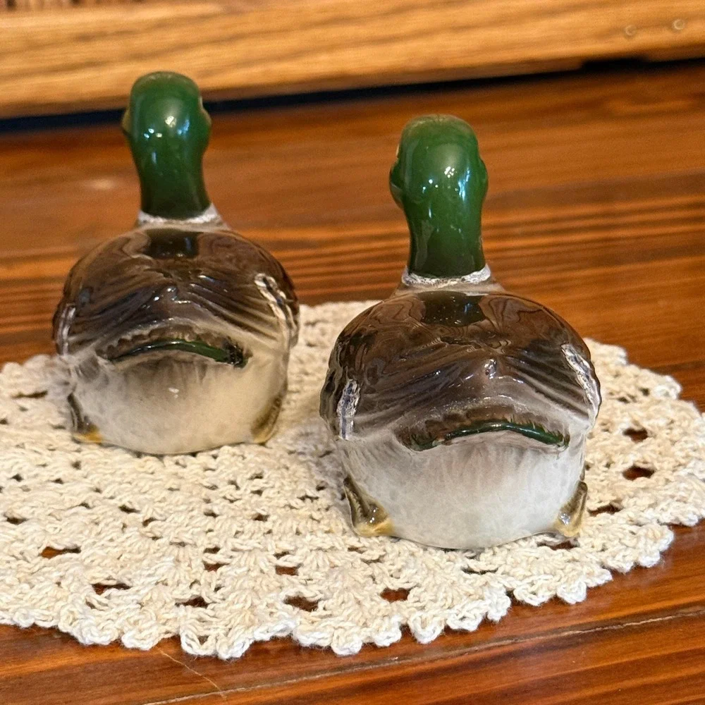 Otagiri Mallard Duck Salt Pepper Shakers Green Brown Excellent 1981